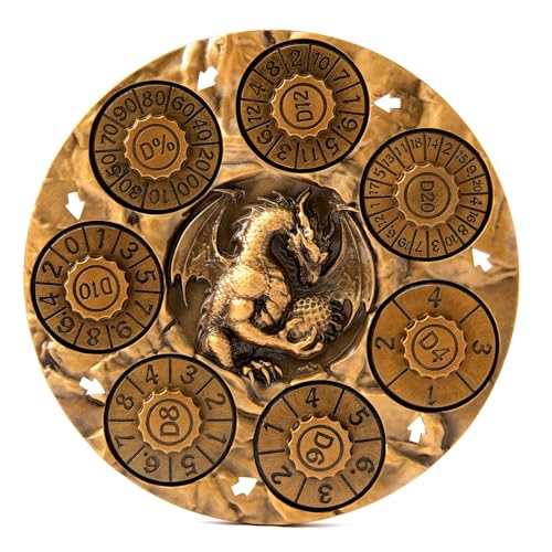 7-in-1 Spinner Dice Set – 3D Metal Dragon-Embossed Polyhedral RPG Accessory Role Playing Dice for Dungeons & Dragons, Pathfinder, RPG and Tabletop Games (D4, D6, D8, D10, D%, D12, D20) Gold - color: New-gold