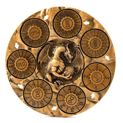 7-in-1 Spinner Dice Set – 3D Metal Dragon-Embossed Polyhedral RPG Accessory Role Playing Dice for Dungeons & Dragons, Pathfinder, RPG and Tabletop Games (D4, D6, D8, D10, D%, D12, D20) Gold - color: New-gold