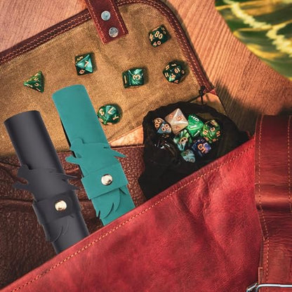 SIQUK 2 Pieces Dragon Dice Rolling Tray PU Leather Dice Mat Folding Scroll Dices Holder for D&D RPG Games (Cyan, Black) - color: Cyan, Black