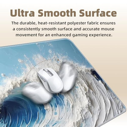 Galdas Gaming Mouse Pad XXL XL Large Long Extended Big Mousepad Non-Slip Rubber Keyboard Desk Pad with Stitched Edges for Laptop Home Office (31.5x11.8x0.08 Inch) … (Painting Waves) - color: Painting Waves