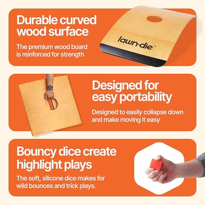 Lawn Die Outdoor Toss Game – Die Meets Cornhole – Portable Folding Board for Yard Games, Beach & Camping - 24 x 46 in Curved Wood Targets & Silicone Dice - style: Two Boards