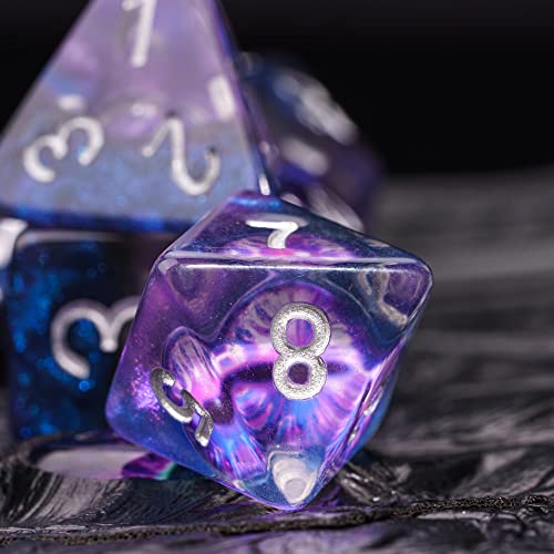 Cusdie 7-Die DND Dice, Polyhedral Dice Set Filled with Eyeball, for Role Playing Game D&D Dice (Purple Eyeball) - color: Purple Eyeball