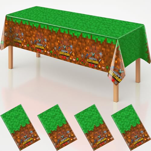 4Pcs Pixel Miner Party Decorations Tablecloth, 54" x 108" Gamer Birthday Tablecloth Disposable Plastic Pixel Gaming Birthday Decorations Table Cover for Kids Gamer Party Supplies - color: Pixel, size: 4 Pack