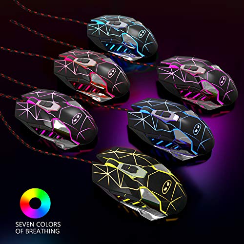 MageGee G10 Gaming Mouse Wired, 7 Colors Breathing LED Backlit Gaming Mouse, 6 Adjustable Speeds, Ergonomic Optical Computer Mouse with 7 Buttons for Windows PC Gamers - color: black