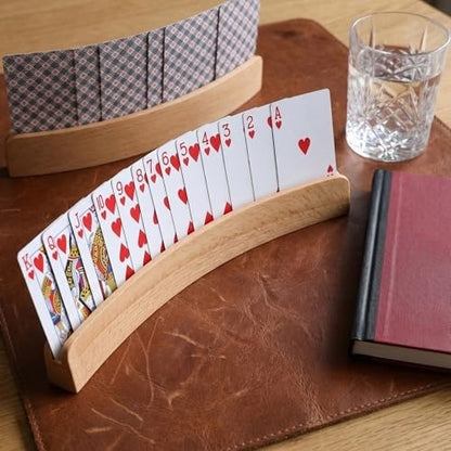 Tebery 4 Pack Wooden Playing Card Holder, Stable Game Card Trays Rack for Elderly, Hand Free Playing Cards Display Organizer for Family Game Night, 13 Inch