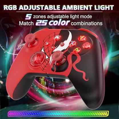 Dinosoo RGB Wireless Controller for Xbox Series X|S One & PC, with, Bluetooth, Turbo, Macro, 4 Vibration Motors, 3.5mm Audio Jack - color: Red
