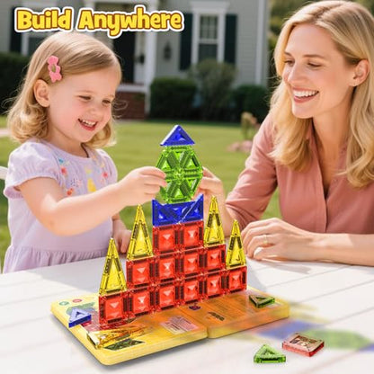 40PCS Magnetic Tiles Travel Storage Diamond Blocks 10% Thicker 3+ | Magnetic tiles with diamond texture & yellow box. Great for travel, car rides, Montessori play & on-the-go fun - size: 40 PCS