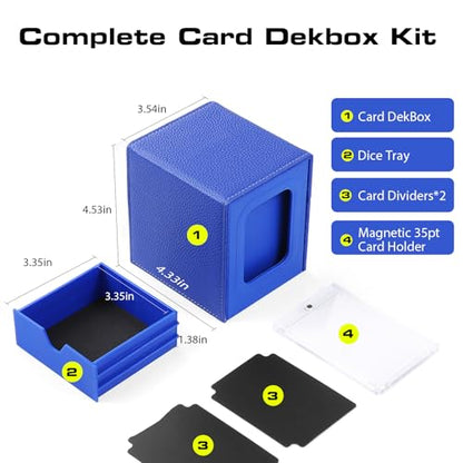 Patented MTG Commander DekBox, 100+ Double Sleeved Card Storage Box with Dice Tray, 35pt Card Holder & 2 Dividers - Magnetic Deck Case for TCG/CCG/Magic/Sports Cards, Blue - color: BLUE