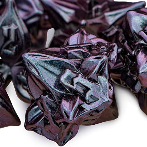 ARUOHHA DND Metal Dice Set Purple Leaf Design Polyhedral Dice with Box, 7PCS D and D Dice RPG Role Playing Games D20 D12 D10 D8 D6 - color: Blue Purple