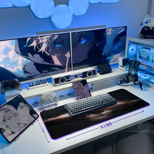 JMIYAV White RGB Gaming Mouse Pad 31.5x12 Inch PC XL Large Extended Glowing Led Light Up Desk Pad Non-Slip Rubber Base Computer Cool Mousepad Mat Desk Accessories Gaming Setup Singularity - color: Singularity, size: 31.5" x 12"