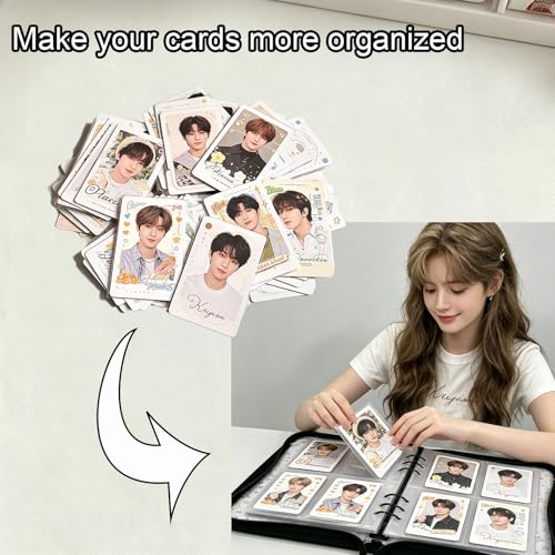 A5 Kpop Photocard Binder Holder with 50 Sheets Double Sided Sleeves for Polaroid Instax Mini Photo Album Zip Book Game Trading Sports Baseball Card Binder 6 Ring 4 Pocket Collector (Black) - color: Black