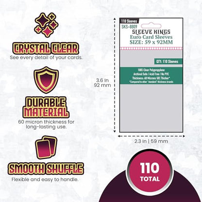 Sleeve Kings Standard Card Sleeves – 110 Count, Clear 60 Micron Thickness, Medium Euro Size (59 x 92 mm), Compatible with Dominion & More – SKU: SKS-8809 - size: 59 x 92 mm, style: Euro