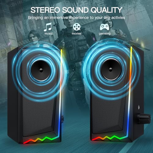 Uakinat Computer Speakers, Desktop Speakers with Various Colorful LED, Gaming Speakers with Volume Control,for PC, AC Adapter Powered and 3.5mm AUX-in Computer Speakers