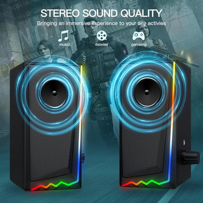 Uakinat Computer Speakers, Desktop Speakers with Various Colorful LED, Gaming Speakers with Volume Control,for PC, AC Adapter Powered and 3.5mm AUX-in Computer Speakers