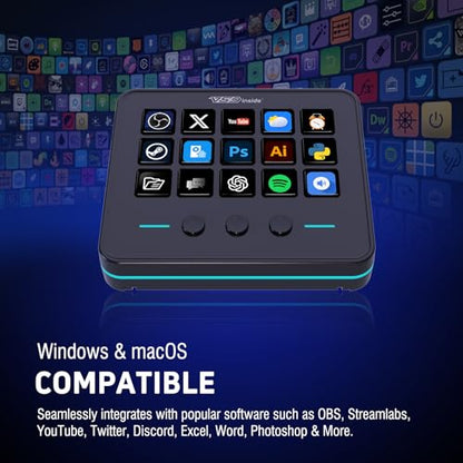 VSDINSIDE Macro Keypad, Stream Controller Deck Gaming Streaming Shortcut Keyboard, 18 Programmable Keys Customizable Visual AI Pad USB Soundboard for OBS, YouTube, Desk Office Setup, Laptop, PC, Mac - size: ST