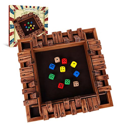 GOTHINK 1-4 Player Shut The Box Dice Game, 11.5-inch Wooden Board Table Math Game with 10 Dices - Math & Decision Skills for Adults/Kids, Perfect for Home Class Parties & Pubs - Classic Tabletop Fun - color: Brown - 11.5 Inch