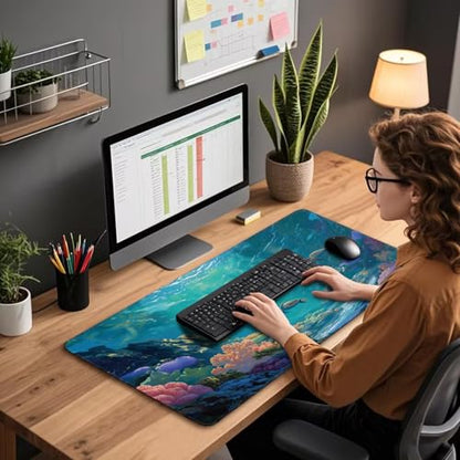 Sea Turtles Large Gaming Mouse Pad Desk Mat 31.5"x15.7" | Extended Mousepad, Non-Slip Rubber Base , Stitched Edges, for Computer/Laptop/Office/Home - color: Sea Turtles