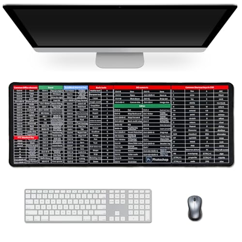 Large Anti Slip Keyboard Computer Pads with Shortcuts, 31.5x11.8 Inch Rubber Quick Key Excel Laptop Desk Mat with Office Software Shortcut Pattern Extended Large Mouse Pad