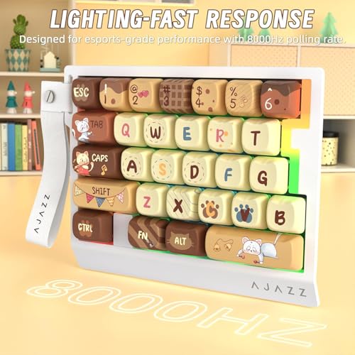 A.JAZZ AK029 Wired 29 Keys One-Handed RGB Gaming Keyboard with 8000HZ,0.01mm RT Magnetic Switches Adjustable Actuation,Hotswappable Mechanical Keyboard,Aluminum Plate,Web Driver for Gamers-Beige Cat - color: Yellow