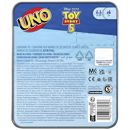 Mattel Games UNO Disney and Pixar Toy Story 5 Card Game | Movie-Inspired Deck with Special Movie Fule, For Kid & Family Nights, Play During Parties, Travel & Camping