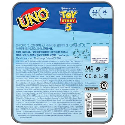 Mattel Games UNO Disney and Pixar Toy Story 5 Card Game | Movie-Inspired Deck with Special Movie Fule, For Kid & Family Nights, Play During Parties, Travel & Camping