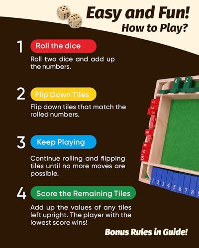 Deluxe Original Shut The Box Game Wooden Math Dice Board Game 2-8 Players | Table Games for Family Night Classroom Travel, Gifts for Group Kid Adult Senior, Camp Party Bar, Easy Quick and Fun - size: 8P