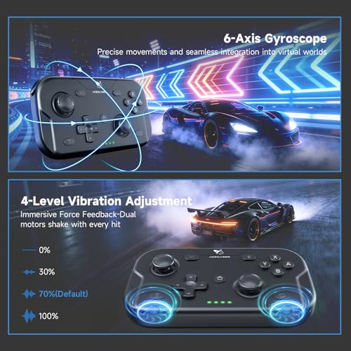 AceGamer 2 Pack Wireless Pocket Controller for Nintendo Switch/Switch 2/Android/iOS/PC/Steamdeck, Joystick Lift and Down Design, Bluetooth Gamepad with 6-axis Gyroscope/Turbo/Vibration/ 1000Hz - color: Black