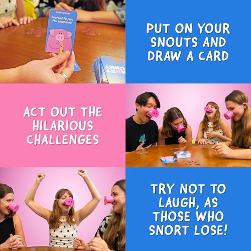 Snort Funny – The Oinkredible You Laugh You Lose Party Game | Family Games for Kids and Adults | 150 Challenge Cards, 5 Pig Snouts & Mud Tokens | Funny Games for Friend & Family, 4-8 Players, Ages 8+ - color: First Edition