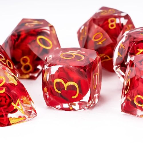 7PCS DND Dice Set,Transparent Sharp Edge Dice Set D&D RPG Polyhedral Die,for Dungeons and Dragons TTRPG Games Roleplaying Games,with Gift Box(Lotus Red) - color: Lotus Red