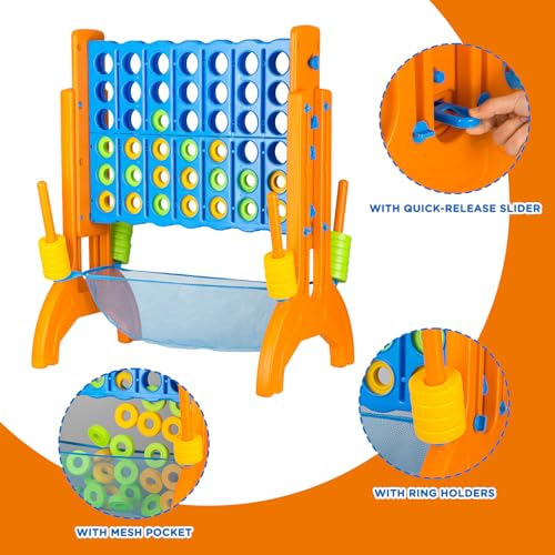 Ayeboovi Jumbo 4-in-A-Row Game, Adjustable Height 4-to-Score | Family Strategy Board Game with Mesh Pocket, Oversized Backyard Outdoor Game for Kids & Adults