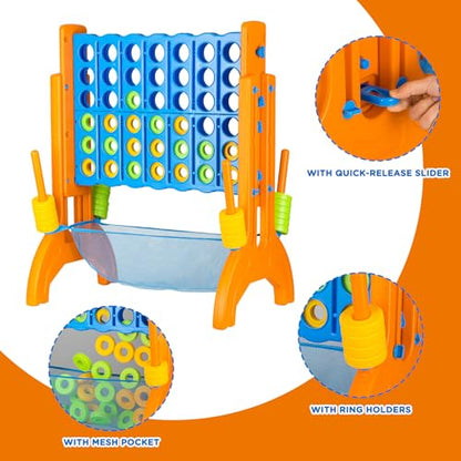 Ayeboovi Jumbo 4-in-A-Row Game, Adjustable Height 4-to-Score | Family Strategy Board Game with Mesh Pocket, Oversized Backyard Outdoor Game for Kids & Adults