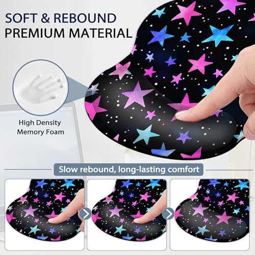 Wrist Rest Mouse Pad and Keyboard Support Set,Pink Stars 3 in 1 Ergonomic Memory Foam Mousepad with Non Slip Base, Gaming Mouse Pad for Office and Home - color: Pink Stars