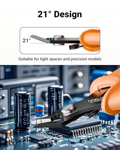 VCELINK Small Wire Cutter, Micro Precision Flush Cutter, 5-Inch, Orange | Spring-loaded Flush Cutter. Carbon Steel HRC51-53. For Electronics, Jewelry, Zip Ties. - color: Orange