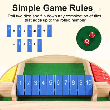 Shut The Box Game, Family Games for Adults, Classics Tabletop Math Skills Board Game, 2-4 Player Wood Board Shut The Box Dice Dame for Family Night Home Party and Pub