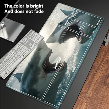 Board Game Mat TCG Playmat Plus 50 Pcs Card Sleeves, 24 x 14 inches Table Mats Games Mousepad with Zones Smooth Surface for MTG RPG CCG Trading Card Game Play Mats, Sharks - color: Sharks, size: Zone 1