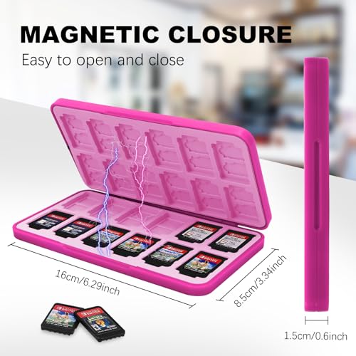FYY Nintendo Switch Game Case Holder for Switch 2 Cartridge, Magenta & Pink | 24 Game Card Slots & 48 Micro SD Card Slots, Hard Shell, Silicone Lining - color: B-Magenta Pink