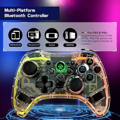 Joso RGB Wireless Mobile Gaming Controller for iPhone, Android, iPad, Tablet, PC, Phone Controller with Phone Clip Supports Cloud Game, COD, Genshin Immpact, Remote Player Gamepad with 2 Back Buttons - color: Transparent RGB