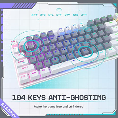 RisoPhy Wireless Mechanical Keyboard, Triple Mode 2.4G/USB-C/Bluetooth Gaming Keyboard, 104 Keys Programmable, Customize RGB Backlit, Red Switch, Bicolor PBT Keycaps, Rechargeable Wired for Laptop PC - color: Grey