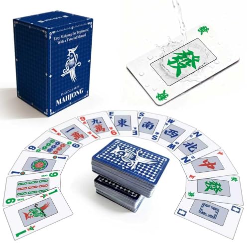 144-Pcs China Mahjong Playing Cards - Waterproof & Non-Slip PVC Material, Large Font for Easy Reading, Durable & Portable, Ideal for Beginners & Elderly, Perfect for Travel, Camping[專業中式麻將] - style: Chinese Mahjong Playing Cards