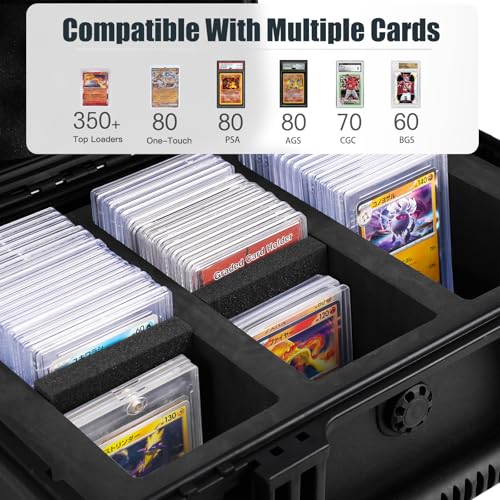 QINGUANG Graded Card Case Storage Box for PSA/CSG/CGC/BGS Collection | 3 Rows PSA Slab Case | with 6 Foam Dividers | IPX5 Waterproof | Fits for Graded Cards / One Touch / Toploaders - size: 3 Rows standard