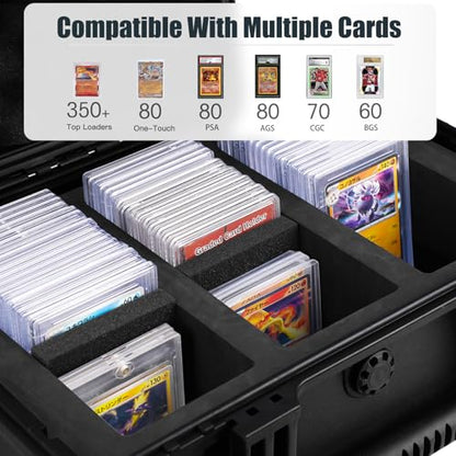 QINGUANG Graded Card Case Storage Box for PSA/CSG/CGC/BGS Collection | 3 Rows PSA Slab Case | with 6 Foam Dividers | IPX5 Waterproof | Fits for Graded Cards / One Touch / Toploaders - size: 3 Rows standard