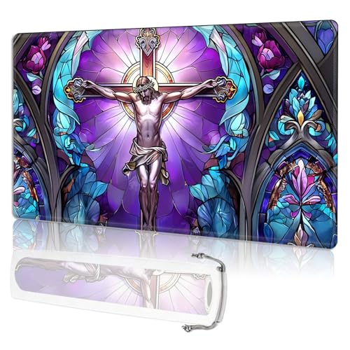 for MTG Playmat TCG Card Game Mat with Stitched Edges,Board Game Mats Non-Slip Waterproof Rubber Base 24 x 14 inch for CCG RPG DTCG Trading Card,Crucifixion Scene - color: Crucifixion Scene