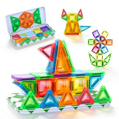 ZNZ Mini Magnetic Tiles 36PCS Travel Set with Case, Portable Magnetic Blocks Building Toys, Montessori Preschool Classroom Must Haves Sensory STEM Toys, Birthday Gift for Boys Girls Ages 3-8 - style: 36