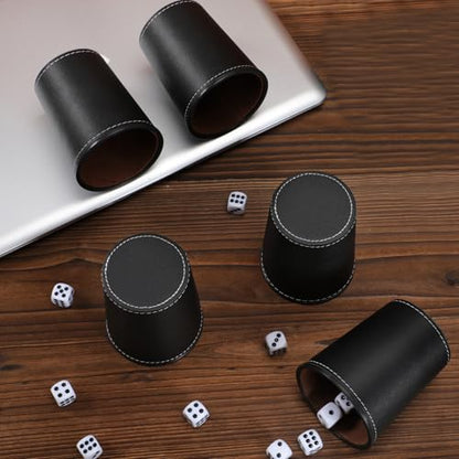 5X Dice Cup Set, PU Leather Dice Shaker Cups with 30 Dices for Bar Party Yahtzee Farkle Dice Games, Coffee (5, Black) | PU leather dice set with 5 felt-lined cups, 25 dice and storage case for Liar’s Dice, craps, backgammon and party games - color: Black