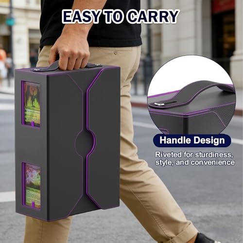 Commander Deck Box for MTG, 4-Deck Modular Card Case with Dice Tray Holds 400+ Double-sleeved Cards, Portable Trading Cards Storage Box 35PT Magnetic Holders Dividers Display Window for TCG/EDH