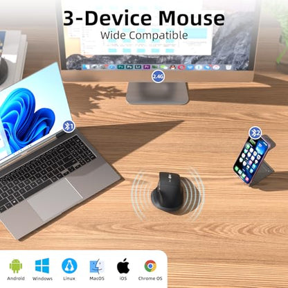 INFINMIND Ergonomic Wireless Bluetooth Mouse with 6 Programmable Buttons(Mac/Windows), Multi-Device, Flying Scroll & Side Wheel, 5 Level DPI, Rechargeable Silent Mice for Laptop, PC, Tablet, MacBook.