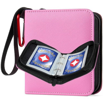 GEAoffice 1 Pocket Mini Trading Card Binder Holds 80 Cards with Zip, Pink | Super Lightweight, 40 Removable Acid-free & Non-PVC Sleeves, Premium PU Leather Card Binder for TCG, MTG, Sports&Games, Gift - color: Pink-1 Pocket