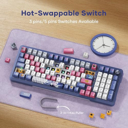 RisoPhy Wireless Mechanical Keyboard, 98 Keys RGB Gasket 2.4GHz/Wired/Bluetooth Keyboard with Custom Hi-Fi Linear Switch, Hot-Swap Socket GamingKeyboard, PBT Keycaps/Knob Control ComputerKeyboard