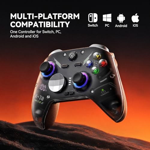 Aolion gaming K30 TMR Wireless Gaming Controller for Switch, PC, iOS & Android, TMR Joysticks (No Drift), Hall Effect Triggers, Switchable ABXY Buttons, Back Buttons & RGB Lighting - color: Black