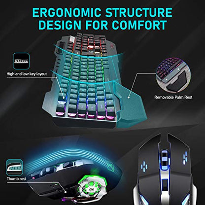 Wireless Membrane RGB Gaming Keyboard and Mouse with Rainbow Backlit-Black | Rechargeable 4800mAh Battery,Metal Panel,Ergonomic,Waterproof,Dustproof,7 Color Mute 2400 DPI Mice for Computer PC Mac Gamer - color: Black RGB